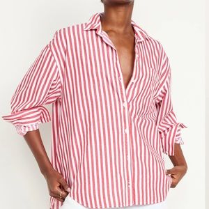 NWT OLD NAVY Oversized Button-Down BOYFRIEND Shirt Burgundy Stripe